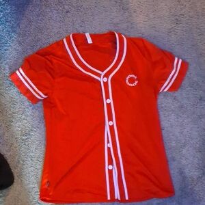 Crooks And Castles Sz Xs Wmnz Red And White Short Sleeve Button Up JerseyShirt